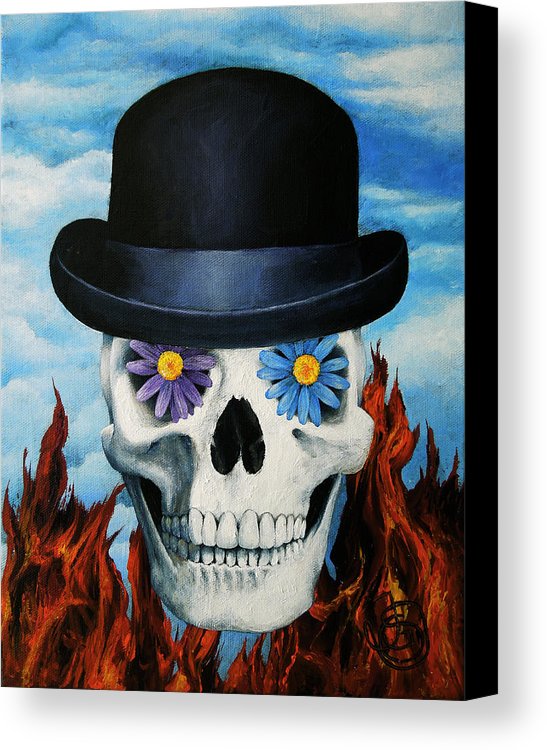 547x750 Magritte Bowler Hat Skull Canvas Print Canvas Art By Johanna Uribes - Bowler Hat Painting
