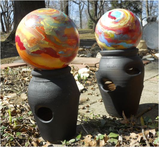 531x493 Recycled Bowling Balls Going Green Turned Into Garden Orbs - Bowling Ball Painting