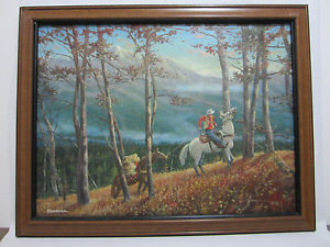 300x225 Cowboy Horse Western Vintage Painting George Bowman Listed Artist - Bowman Painting