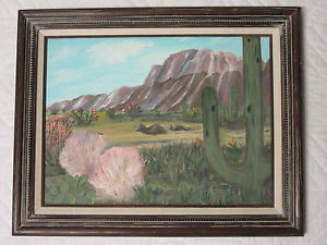 300x225 Vintage 80s Landscape Desert Original Hand Painted Oil Painting By - Bowman Painting