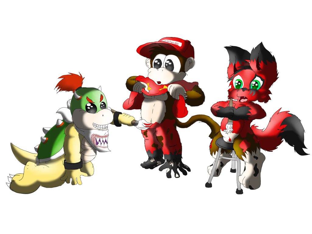 1024x768 Painting With Bowser Jr. And Diddy Kong By Semi Shade - Bowser Jr Painting