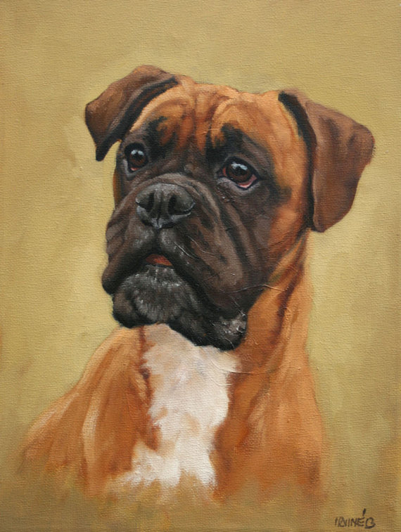 570x757 Boxer Dog Small Original Oil Painting On Board 12 X 9 By H Irvine - Boxer Dog Painting