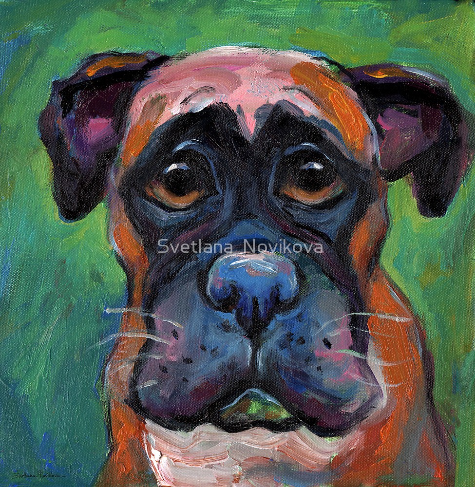 975x1000 Cute Boxer Dog Puppy Portrait Painting By Svetlana Novikova By - Boxer Dog Painting