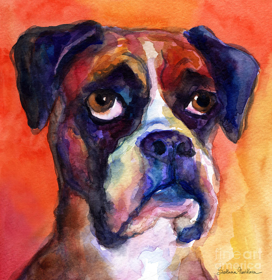 875x900 Pensive Boxer Dog Pop Art Painting Painting By Svetlana Novikova - Boxer Dog Painting