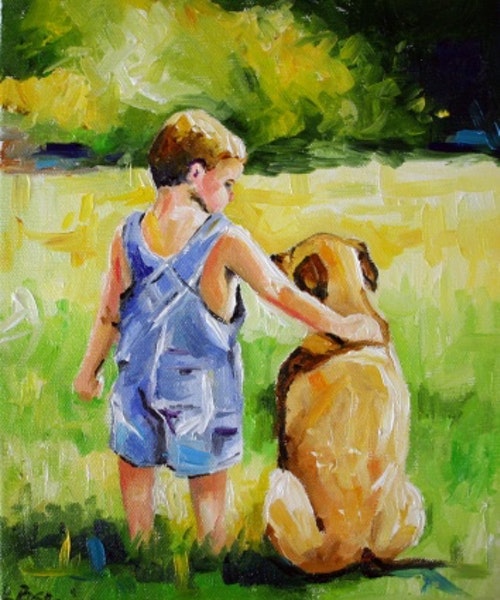 500x600 Boy And Dog By Artist Laurie Justus Pace, - Boy And Dog Painting