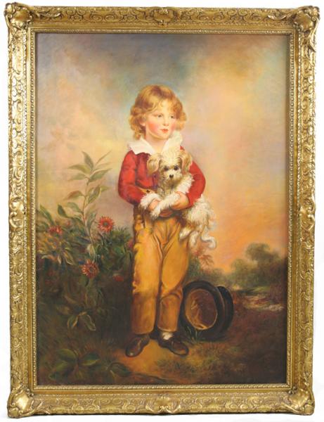 461x600 French Boy With Dog Painting Antique Appraisal Instappraisal - Boy And Dog Painting