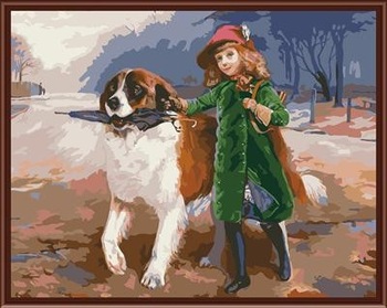350x279 Handmaded Painting By Numbers Gx6835 Little Girl And Dog Picture - Boy And Dog Painting