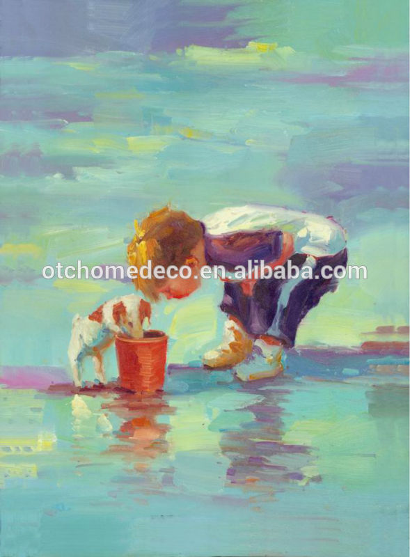 589x800 Abstract Boy And Dog On The Beach Canvas Painting - Boy And Dog Painting