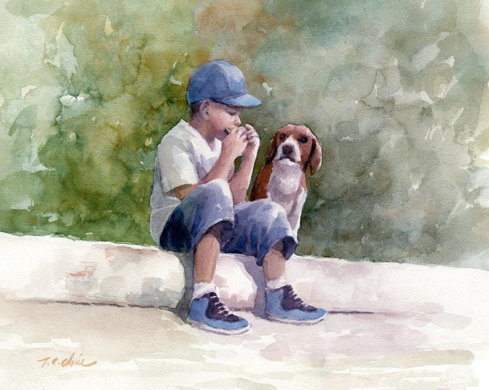 1000x799 Pictures Boy With Dog Painting, - Boy And Dog Painting