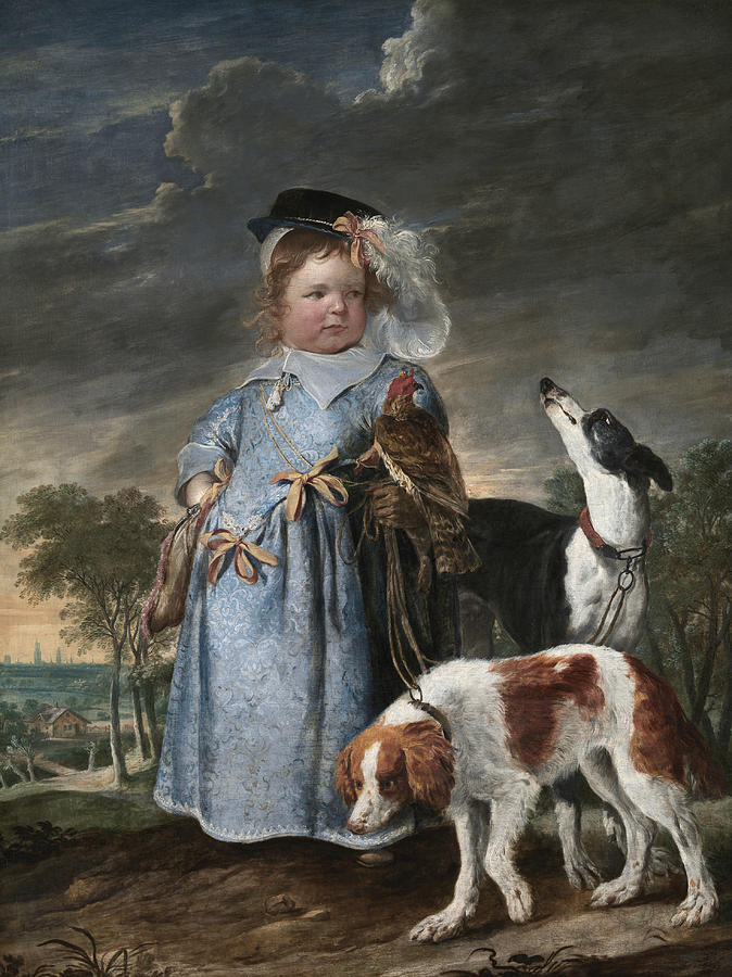 674x900 Portrait Of A Boy With A Falcon And Two Dogs Painting By Jan Fyt - Boy And Dog Painting
