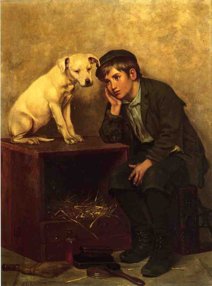 725x980 Shoeshine Boy With His Dog Painting John George Brown Oil Paintings - Boy And Dog Painting