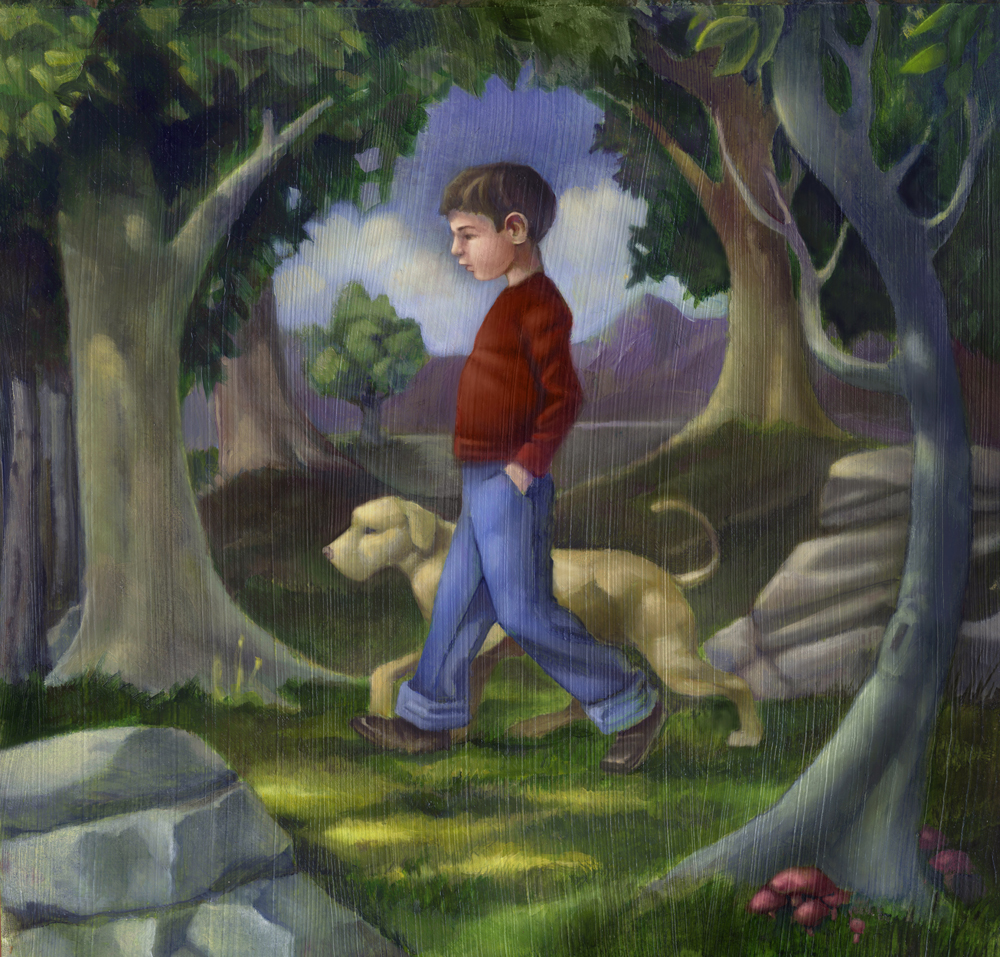 1000x957 Small Boy And Dog Painting Zach Franzen - Boy And Dog Painting