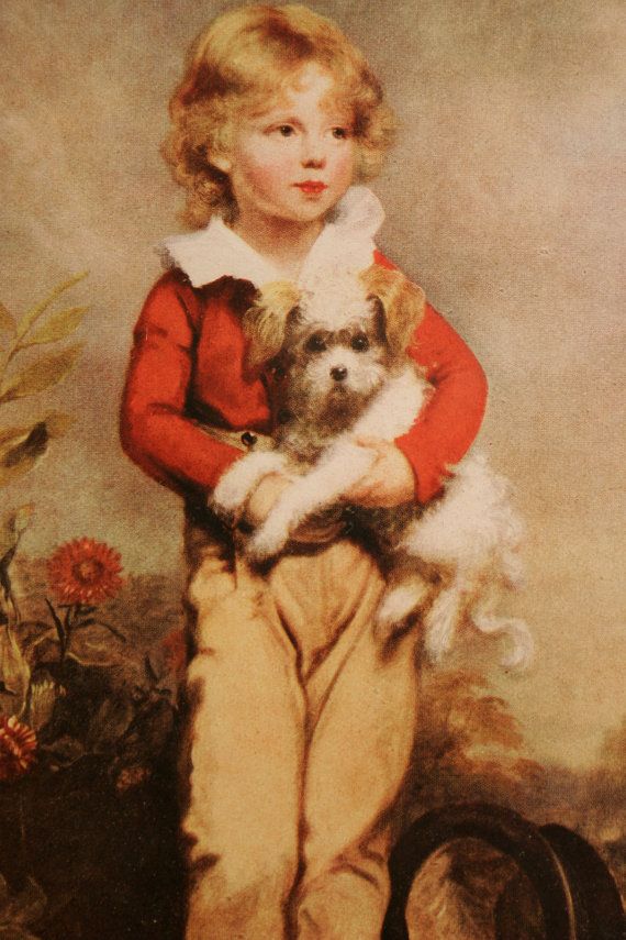 570x855 Vintage Print Of Famous Boy With Dog Painting Mid 1800s By C - Boy And Dog Painting