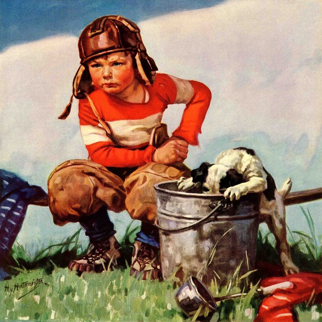 640x640 Water Boy And Dog Painting Print On Canvas By Henry Hintermeister - Boy And Dog Painting