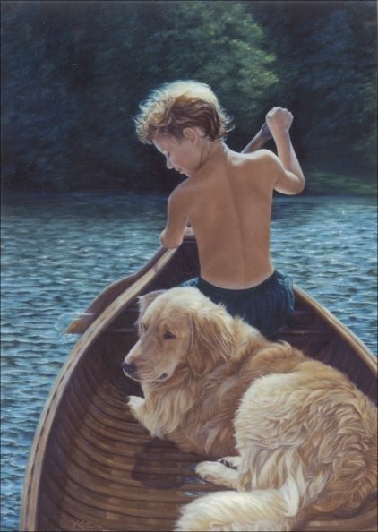 422x594 And The Winner Is - Boy And Dog Painting