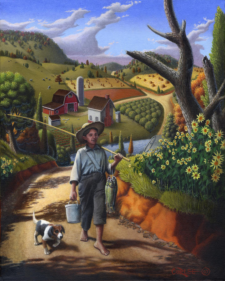 720x900 Boy And Dog Farm Landscape - Boy And Dog Painting