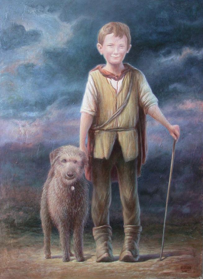 654x900 Boy With Dog Painting By Hans Droog - Boy And Dog Painting