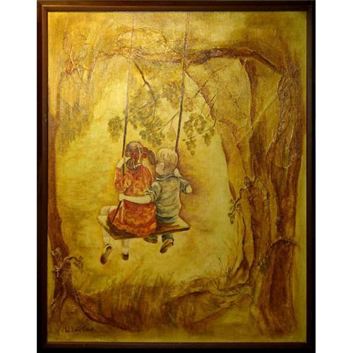 500x500 Orig Oil Painting Of Boy And Girl On A Swing - Boy And Girl Painting