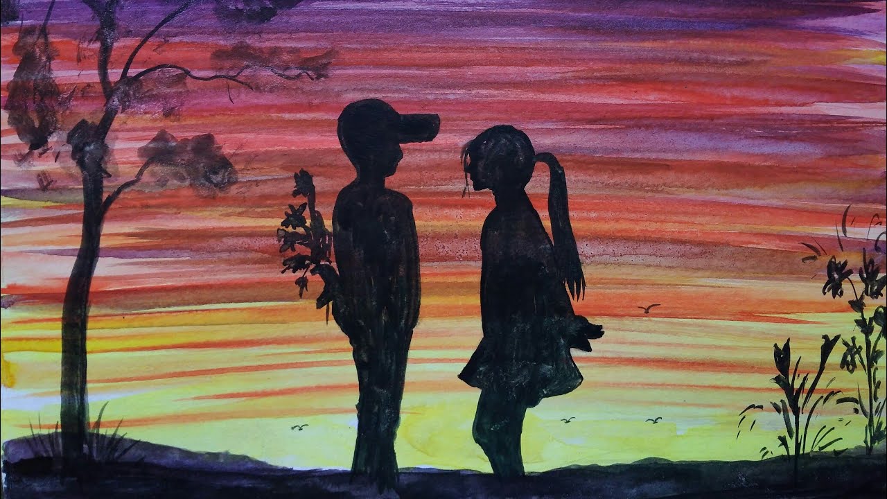 1280x720 Sunset Boy And Girl How To Paint A Simple Unique Sunset With Boy - Boy And Girl Painting