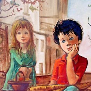 300x300 Vintage Paris Boy And Girl Original Oil Painting On Canvas Signed - Boy And Girl Painting