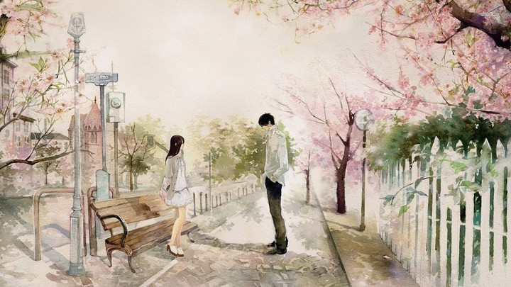 720x405 Boy And Girl In The Park Painting Anime Wallpaper By Ladygaga - Boy And Girl Painting