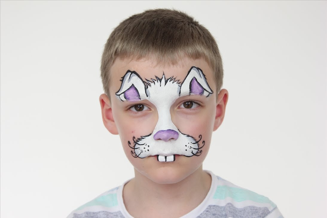 1094x728 Easter Bunny Face Paint Tutorial Halloween Rabbit Face Paint - Boy And Rabbit Painting