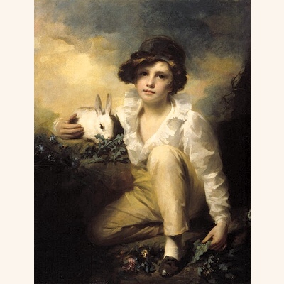 400x400 Nancy's Daily Dish Children And Their Pet Rabbits ~ Antique Oil - Boy And Rabbit Painting
