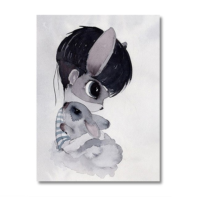 640x640 Raybre Art Oil Painting Canvas Printingout Frame Boy - Boy And Rabbit Painting