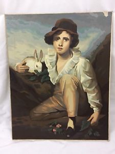 225x300 Vtg Unframed Paint By Number X Boy With Rabbit Age - Boy And Rabbit Painting