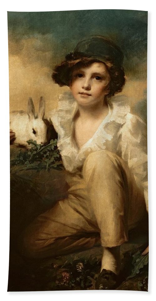 500x967 Boy And Rabbit Beach Towel For Sale By Sir Henry Raeburn - Boy And Rabbit Painting