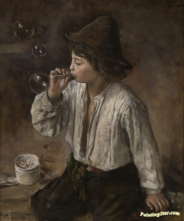 602x720 Boy Blowing Soap Bubbles Artwork By Hans Heyerdahl Oil Painting - Boy Blowing Bubbles Painting