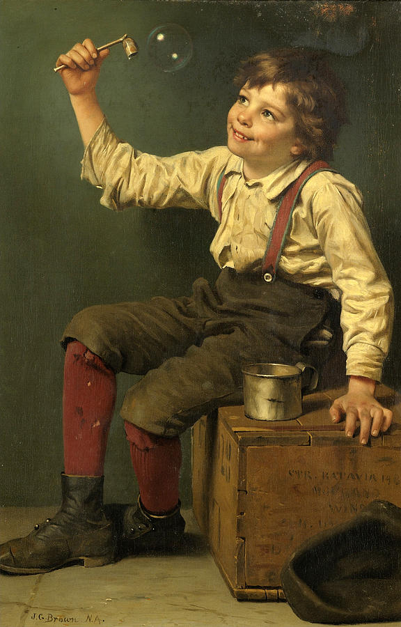 576x900 Boy Blowing Bubbles Painting By John George Brown - Boy Blowing Bubbles Painting
