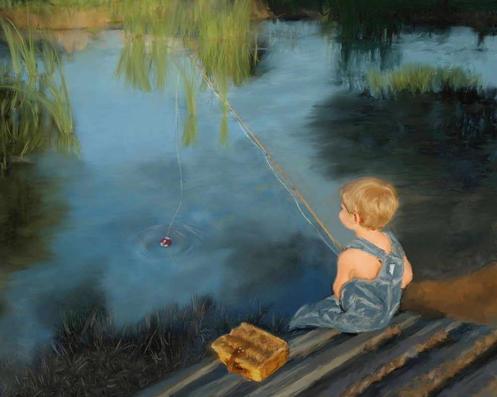 Boy Fishing Painting at PaintingValley.com | Explore collection of Boy ...