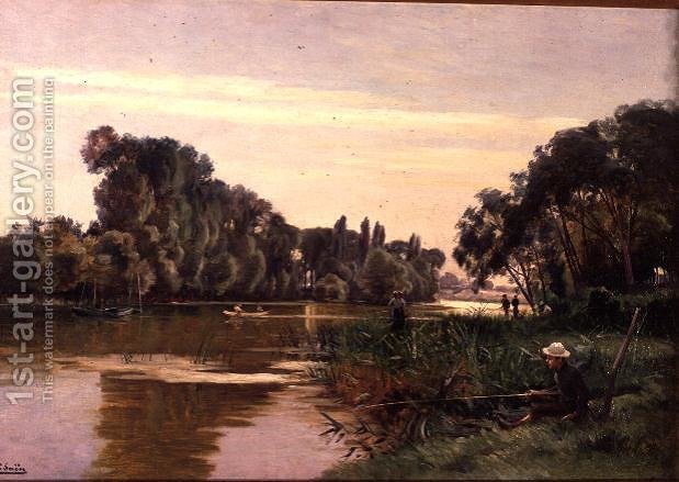 619x439 Boy Fishing Paul Jean Marie Sain Reproduction 1st Art Gallery - Boy Fishing Painting