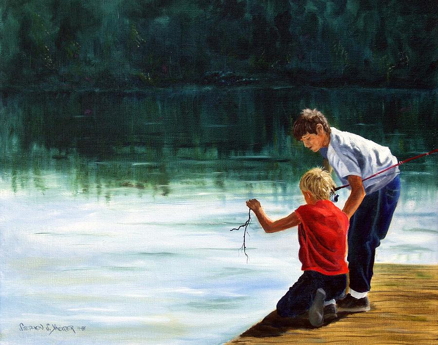 900x708 Boys Fishing Dutch Lake Bc Painting By Stephen S Yaeger - Boy Fishing Painting