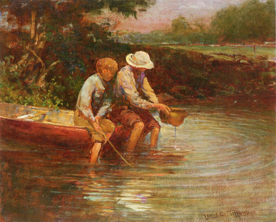 902x724 Boys Fishing Painting Louis Comfort Tiffany Oil Paintings - Boy Fishing Painting