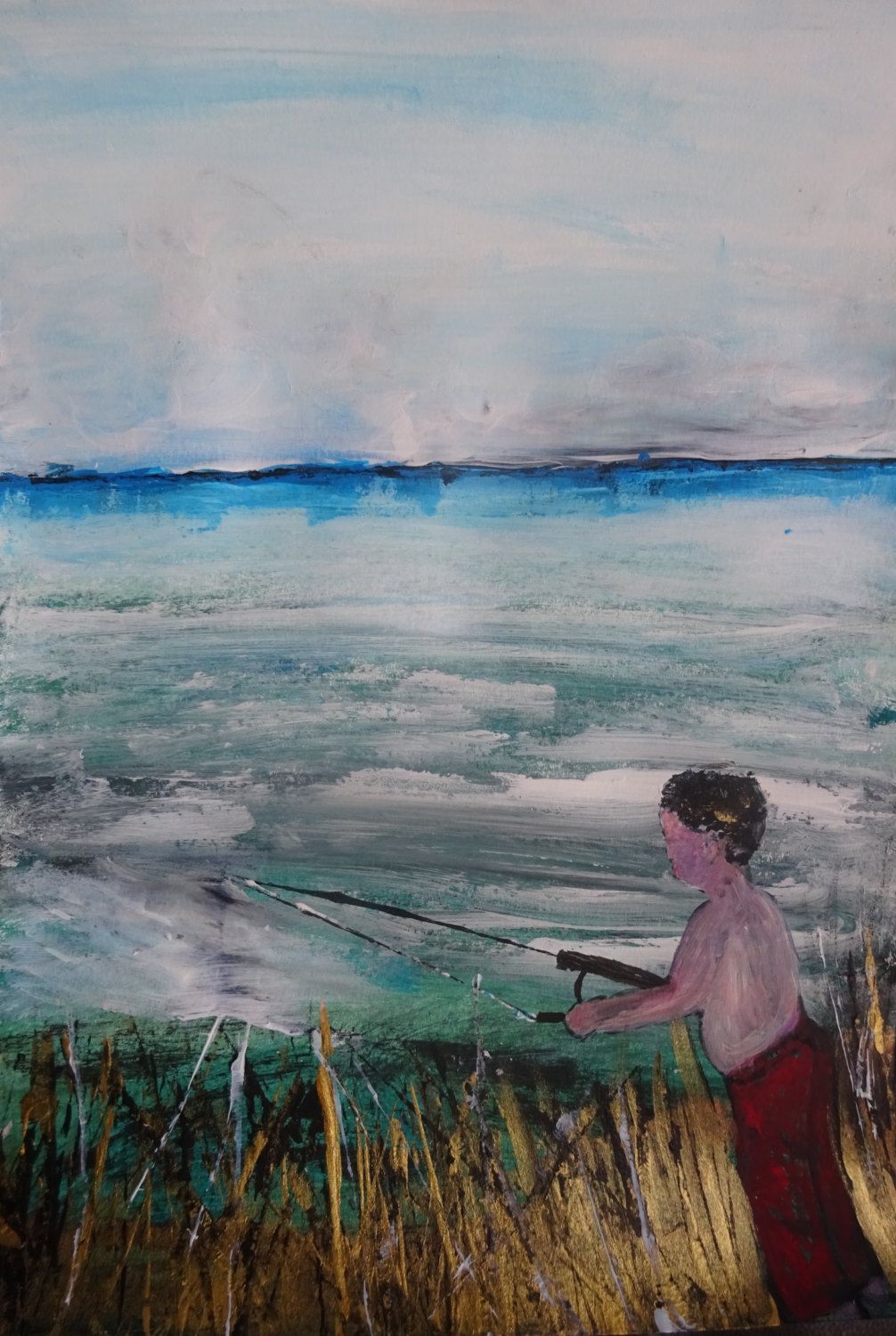1006x1500 Fishing - Boy Fishing Painting