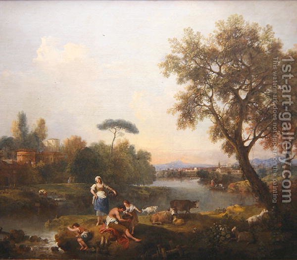 600x525 Landscape With A Boy Fishing, C.1740 50 Francesco Zuccarelli - Boy Fishing Painting