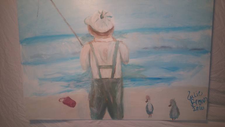 770x433 Saatchi Art Boy Fishing Painting By Julie Brown - Boy Fishing Painting