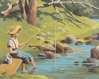 340x270 String Art Gone Fishing Corner Pattern - Boy Fishing Painting