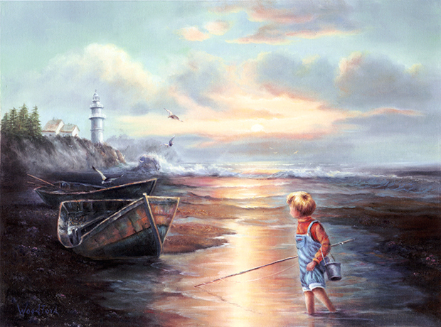 620x460 Seascape Billye Woodford - Boy Fishing Painting