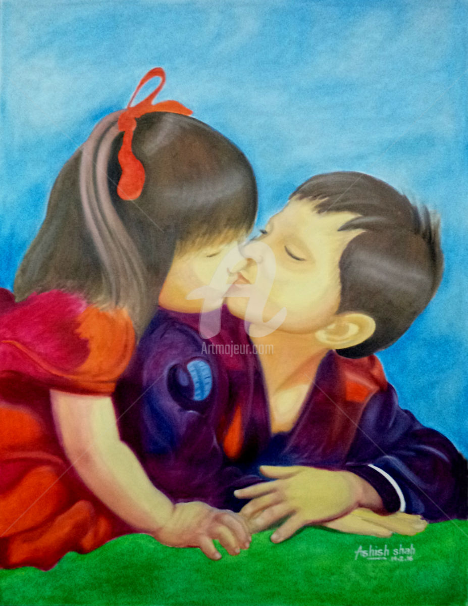 927x1200 Twins (Ashish Shah) - Boy Kissing Girl Painting