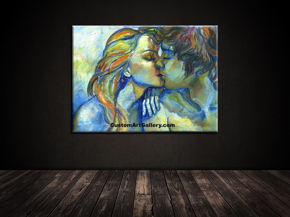 1000x748 Boy And Girl Kissing Painting On Canvas Custom Art Gallery - Boy Kissing Girl Painting