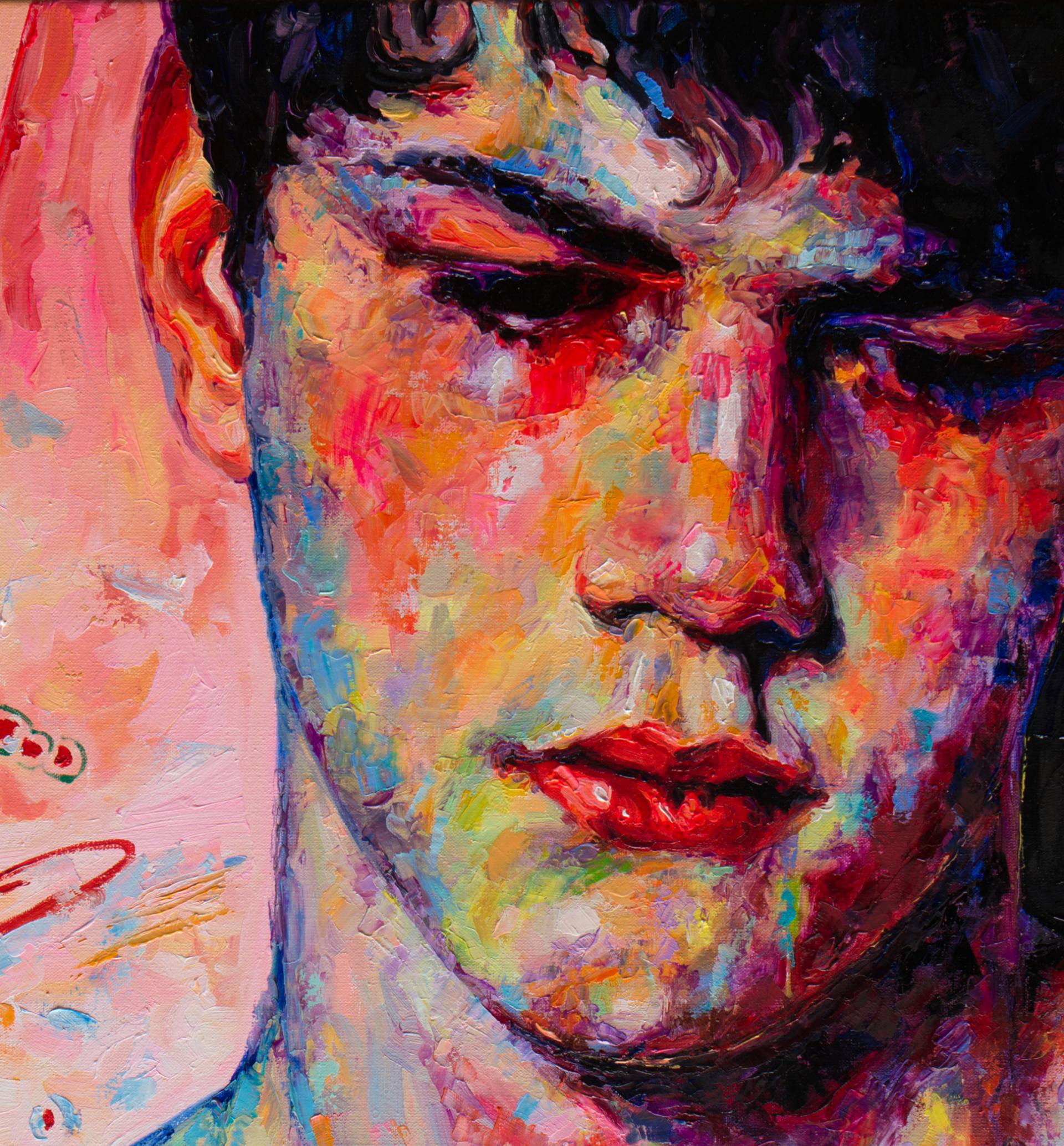 1920x2068 Saatchi Art Sad Boy With Monstera Leaves Painting By Oleksandr - Boy Painting