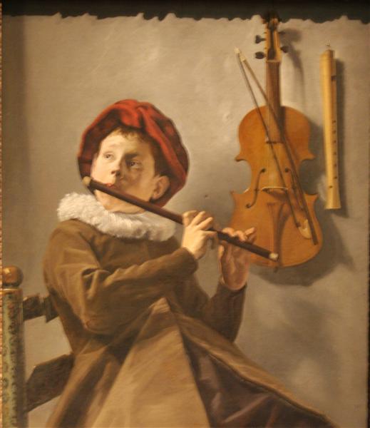 519x600 Boy Playing The Flute, 1660 - Boy Playing Flute Painting