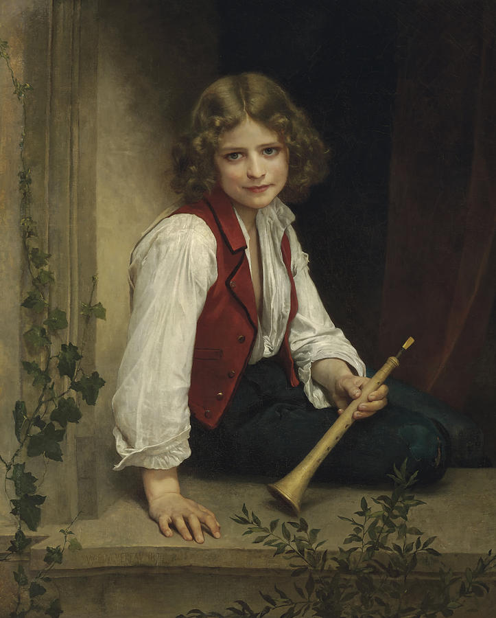 723x900 Boy With Flute Painting By Mountain Dreams - Boy Playing Flute Painting