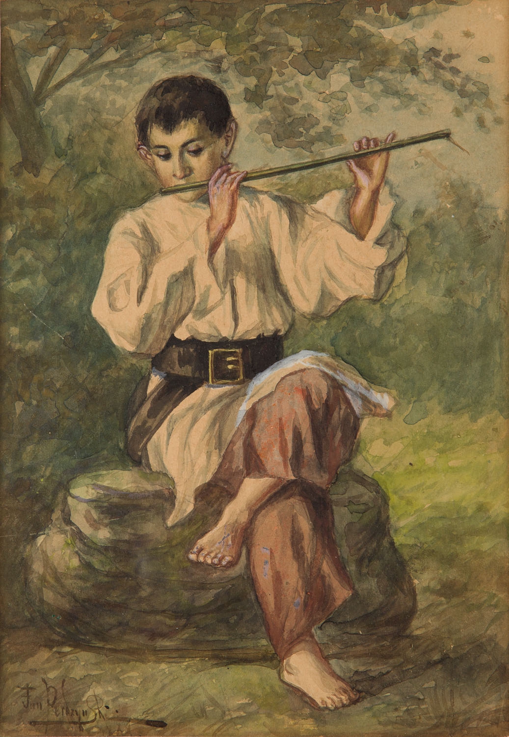 1037x1500 Boy Playing Flute - Boy Playing Flute Painting