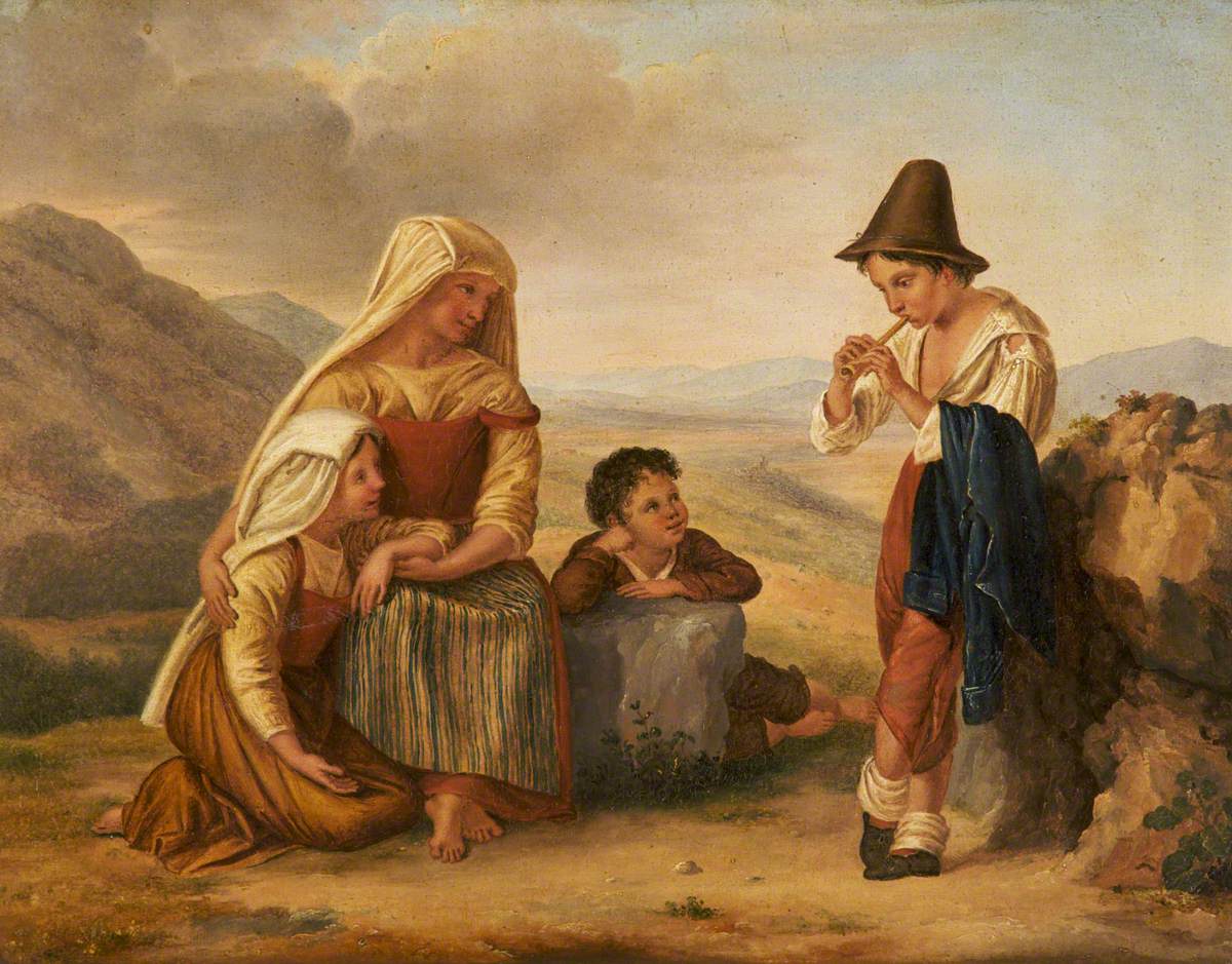 1200x939 Italian Peasant Family With A Boy Playing A Flute Art Uk - Boy Playing Flute Painting
