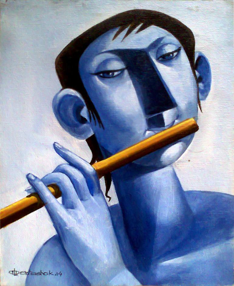 770x941 Saatchi Art Flute Boy Painting By Albert Ashok - Boy Playing Flute Painting