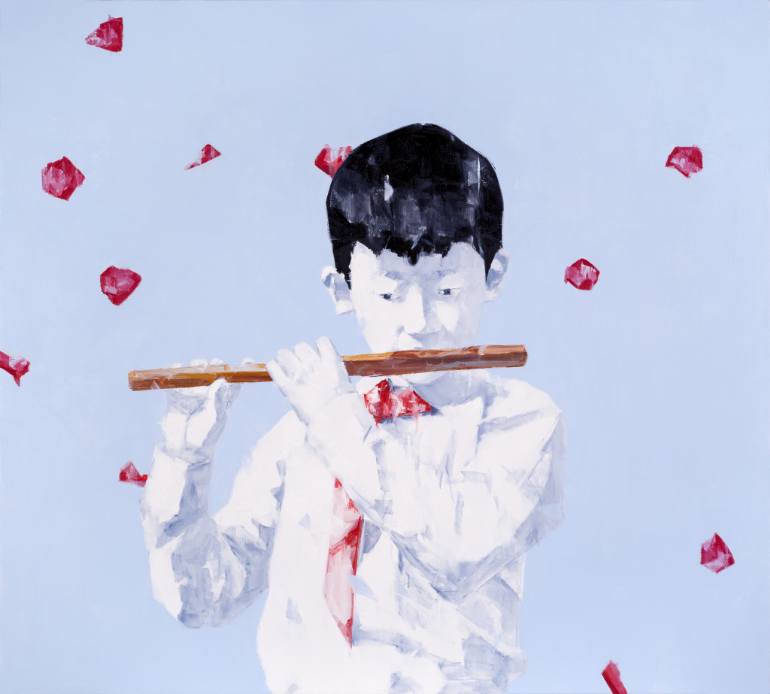 770x694 Saatchi Art Boy Play The Flute Painting By Han - Boy Playing Flute Painting